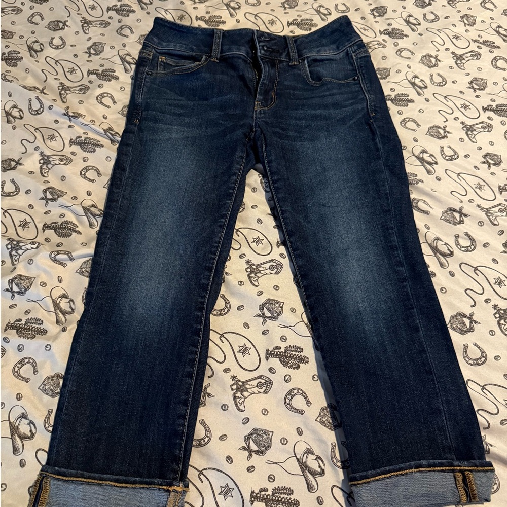 Dark Blue, Double Button, Women's Low Rise Capri Jeans from American Eagle